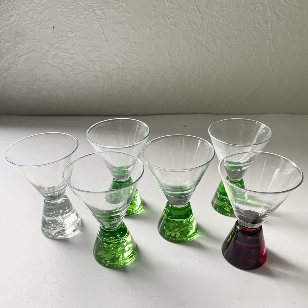 Y2K Mini Martini Shot Glass Bubble Base Set 6 Barware Barcart Cocktail Culture